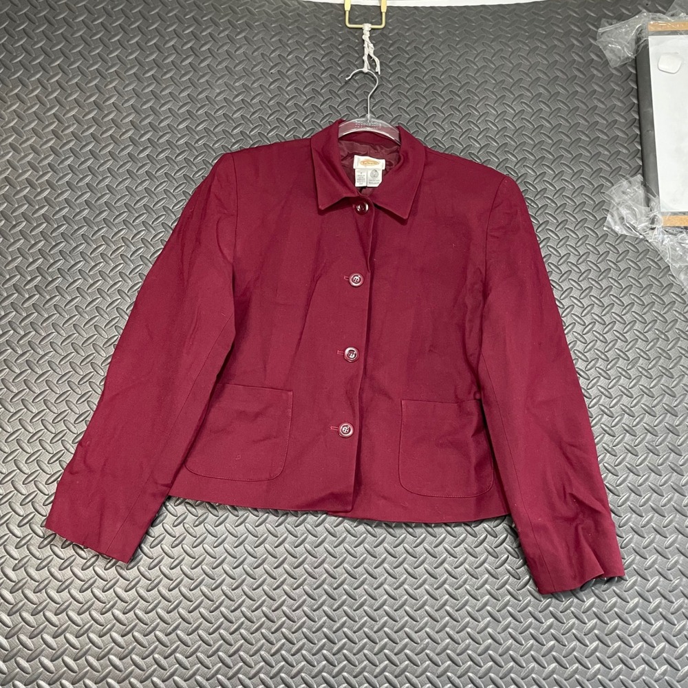 Talbots Maroon Red 3 Button Blazer Jacket 100% Wool Business Casual Women Size 8